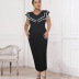 V-neck sleeveless stitching ruffled slim color matching dress NSKNE130704