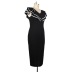 V-neck sleeveless stitching ruffled slim color matching dress NSKNE130704