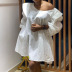 Round neck lantern sleeves loose ruffle solid color dress NSKNE130706