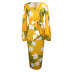 Vestido de manga larga con cuello en V y estampado floral delgado con cordones NSKNE130707