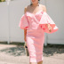 one-word shoulder bell-sleeved ruffled high-waisted slim solid color prom dress NSKNE130711