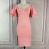 one-word shoulder bell-sleeved ruffled high-waisted slim solid color prom dress NSKNE130711