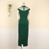 Round neck stitching beading high waist solid color mesh prom dress NSKNE130720
