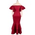one-word shoulder ruffled sleeve slim fishtail solid color prom dress NSKNE130722