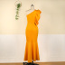 single-shoulder sleeveless ruffle slim solid color prom dress NSKNE130723