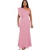 single-shoulder sleeveless ruffle slim solid color prom dress NSKNE130723