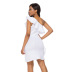 plus size Oblique shoulder ruffle high waist slim sleeveless solid color dress NSKNE130726