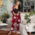 loose long sleeve lace-up flower print Outer Gown vest trouser Loungewear-Can be worn outside NSWFC130735