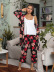 loose long sleeve lace-up flower print Outer Gown vest trouser Loungewear-Can be worn outside NSWFC130735