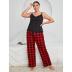plus size backless suspender loose plaid lace vest trousers Pajamas set NSWFC130737