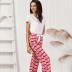 v neck short-sleeved lip print top trousers Loungewear-Can be worn outside NSWFC130746