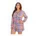 plus size breasted plaid long-sleeved lapel nightdress-Can be worn outside NSWFC130747