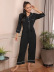 long sleeve lapel lace-up wide-leg one-piece Pajamas Loungewear-Can be worn outside NSWFC130748