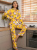 lapel long-sleeved loose flower print top trousers Loungewear-Can be worn outside NSWFC130751