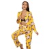 lapel long-sleeved loose flower print top trousers Loungewear-Can be worn outside NSWFC130751