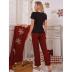 short-sleeved round neck loose plaid T-shirt trousers Loungewear-Can be worn outside NSWFC130766