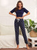 slim short-sleeved round neck stars print top trousers Loungewear-Can be worn outside NSWFC130775