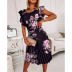 Pleated Printed/Solid Ruffled sleeve round neck dress with Belt NSPPF130778
