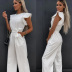 round neck ruffle sleeve slim wide-leg lace-up solid color jumpsuit NSPPF130945