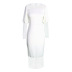 Round neck hollow long sleeve stitching high waist slim solid color dress NSKNE130781