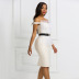 one-word shoulder stitching high-waisted slimming mesh dress with belt NSKNE130782