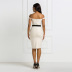 one-word shoulder stitching high-waisted slimming mesh dress with belt NSKNE130782