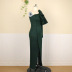 single-shoulder ruffled long-sleeved high waist slit solid color prom dress NSKNE130797