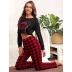 long sleeve high waist slim round neck plaid top and trouser Loungewear-Can be worn outside NSWFC130803