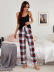 sling backless slim high waist plaid vest and trouser Pajamas set NSWFC130804
