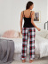 sling backless slim high waist plaid vest and trouser Pajamas set NSWFC130804