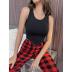 sleeveless round neck high waist plaid vest and trouser Loungewear-Can be worn outside NSWFC130808