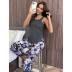 print sleeveless loose high waist round neck two-piece Loungewear-Can be worn outside NSWFC130810