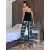 lace plaid suspender slim high waist vest trousers pajamas set NSWFC130812