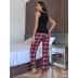 sleeveless wide-leg high waist slim plaid vest and trouser Loungewear-Can be worn outside NSWFC130815