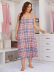 plus size sling backless low-cut loose plaid nightdress-Can be worn outside NSWFC130817