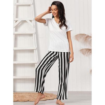 Short-sleeved Loose High Waist Striped Top Trousers Loungewear-Can Be Worn Outside NSWFC130821