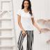 short-sleeved loose high waist striped top trousers Loungewear-Can be worn outside NSWFC130821