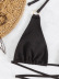 Conjunto de tres piezas de bikini de color sólido con cordón y cuello colgante de cintura alta sin espalda NSZO130845