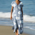 slit V-neck short sleeve loose flower print dress NSONF130866