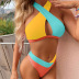 Conjunto de dos piezas de bikini a juego de color con cintura alta en el pecho cruzado sin espalda NSOLY130868