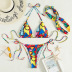 print hanging neck wrap chest lace-up bikini two-piece set NSOLY130869