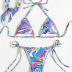 print hanging neck hollow lace-up bikini two-piece set NSOLY130870
