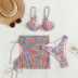 print sling wrap chest lace-up bikini three-piece set NSOLY130873