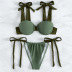 conjunto de dos piezas de bikini de color sólido con cordones en el pecho sin espalda con cabestrillo NSOLY130874