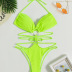 hanging neck backless wrap chest solid color one-piece swimsuit NSOLY130876