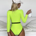 zipper solid color long sleeve slim One Piece Swimsuit NSOLY130879