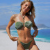 hanging neck backless wrap chest rings solid color bikini two-piece set NSOLY130881