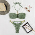 conjunto de dos piezas de bikini de color sólido con anillos en el pecho y cuello colgante sin espalda NSOLY130881