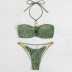 conjunto de dos piezas de bikini de color sólido con anillos en el pecho y cuello colgante sin espalda NSOLY130881