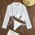 long-sleeved hanging neck wrap chest solid color bikini three-piece set NSOLY130884